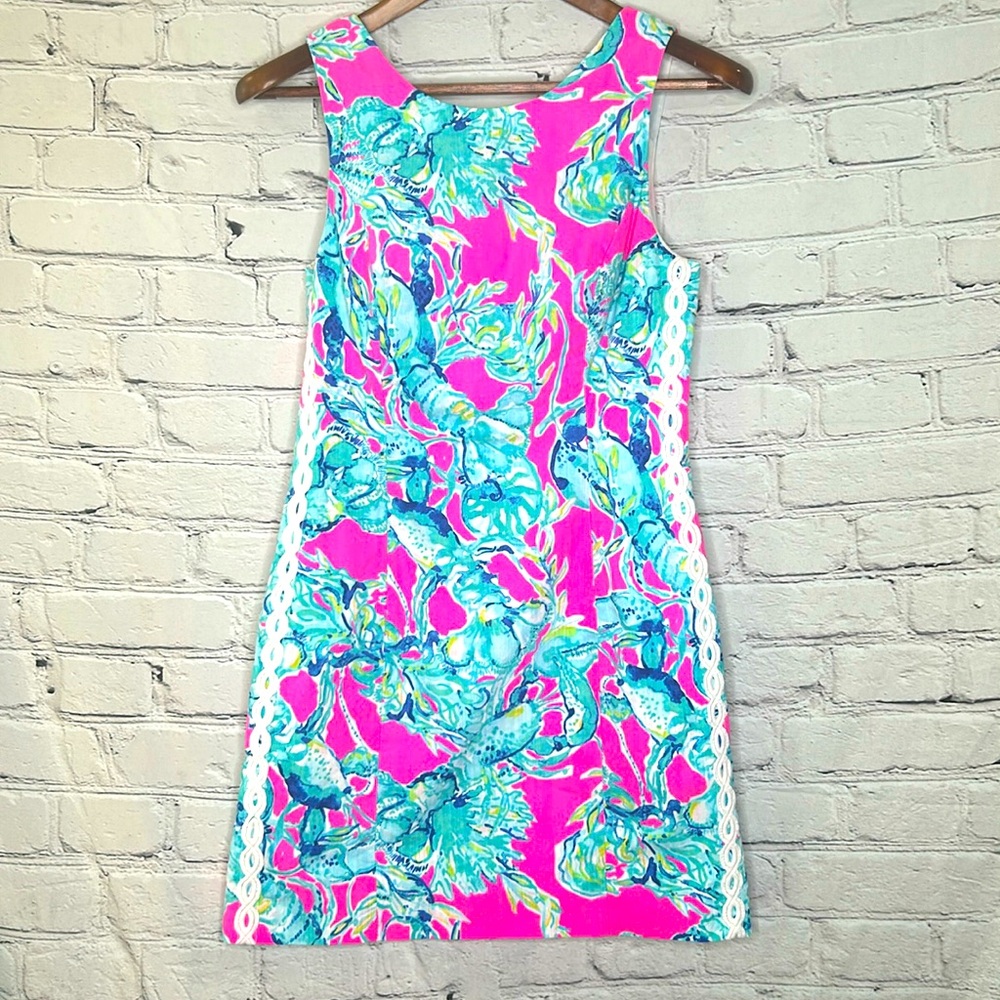 Lilly Pulitzer Pink & Blue Lobster Print Sleeveless Dress Size 2